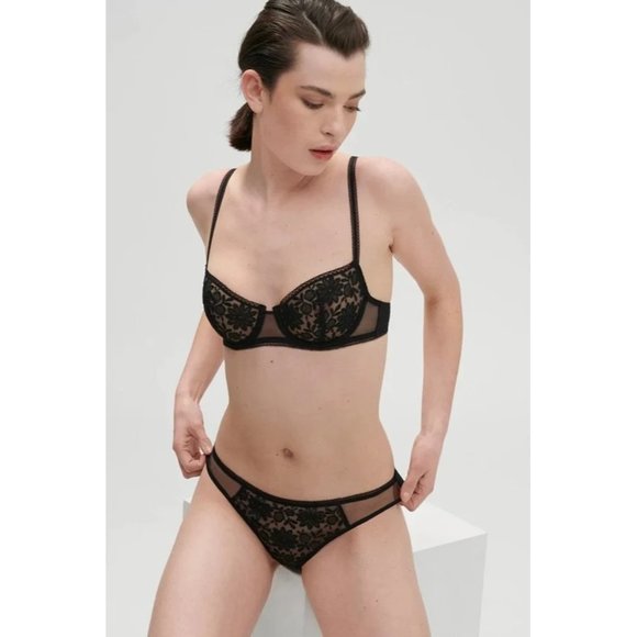 🆕SIMONE PERELE Amazone Demi Lace Underwire Non-Padded Bra Black 32D #1C2330 - Picture 3 of 8